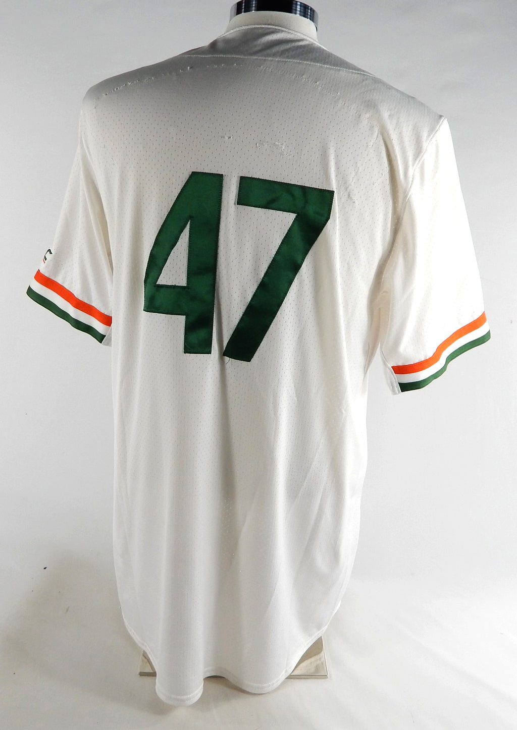 Miami Hurricanes #47 Game Used White Jersey Name Plate Removed Baseball 46 845 Pic2