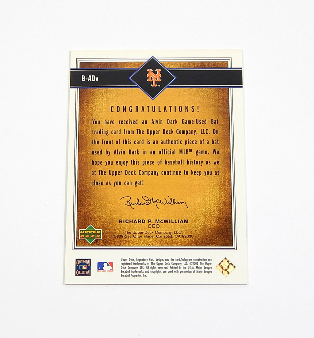 2002 SP Legendary Cuts Game Bat Alvin Dark #B-ADA Game Used Bat Relic Pic2