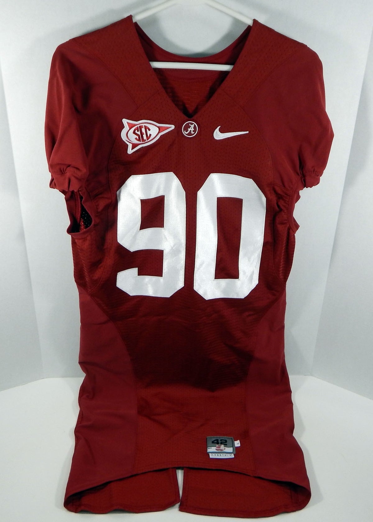 2009-12 Alabama Crimson Tide Jeremy Shelley #90 Game Used Red Jersey BAMA00152 Pic2