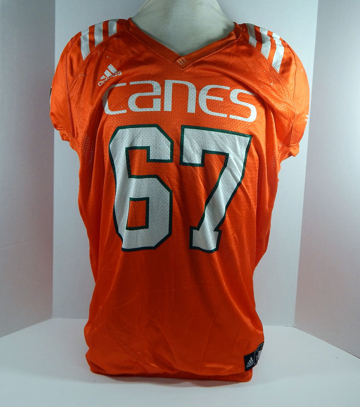 Miami Hurricanes #67 Game Used Orange Practice Jersey 2XL DP27760