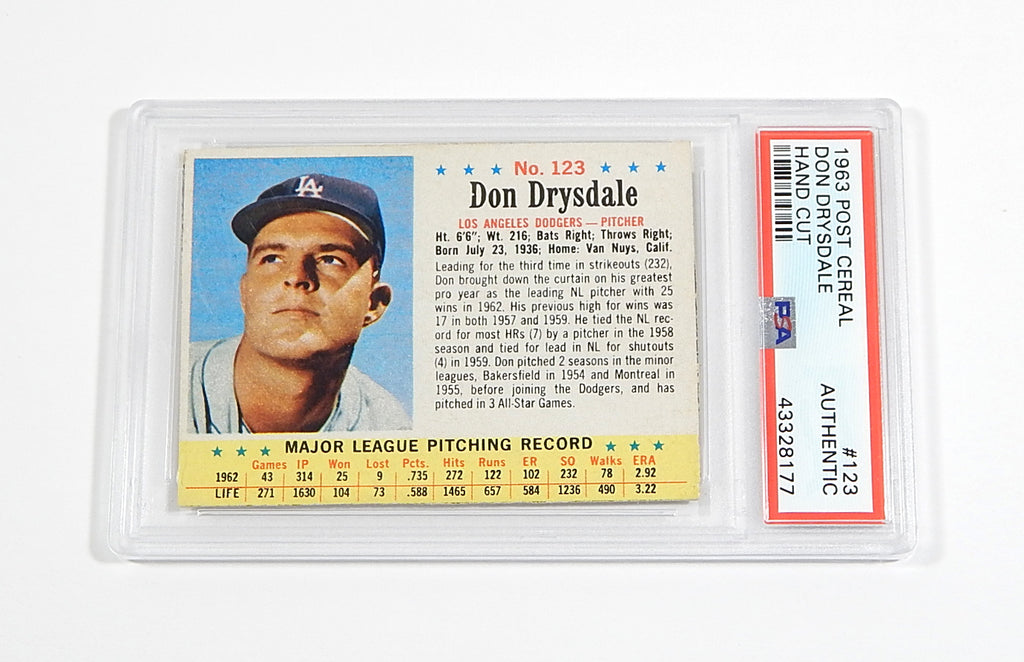 1963 Post Don Drysdale #123 Hand Cut PSA Authentic