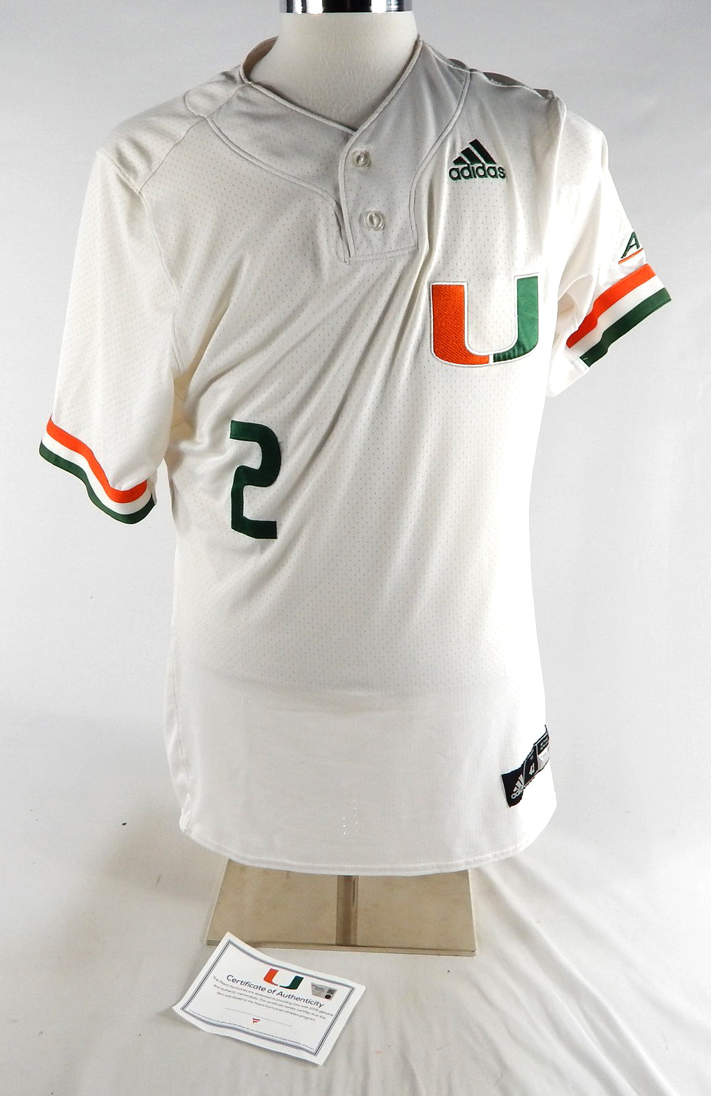 Miami Hurricanes #2 Game Used White Jersey Name Plate Removed Baseball 42 853