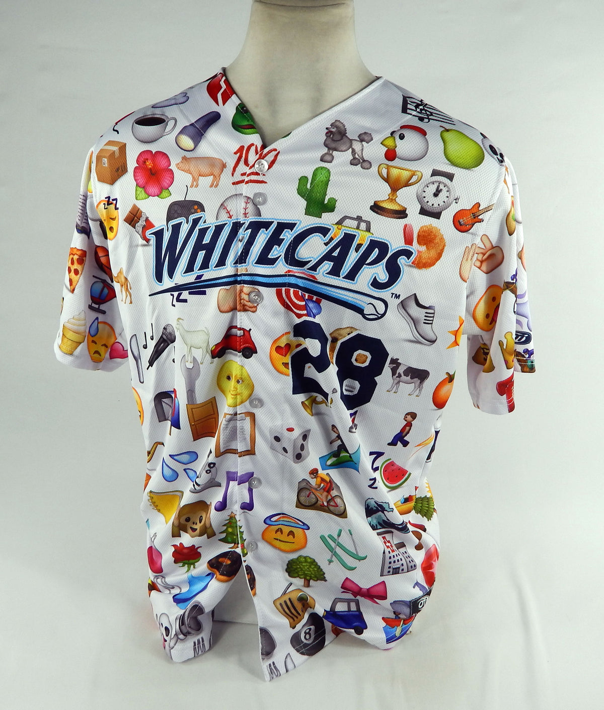 2016 West Michigan Whitecaps #28 Game Used White Jersey Emoji Night 48 DP72989