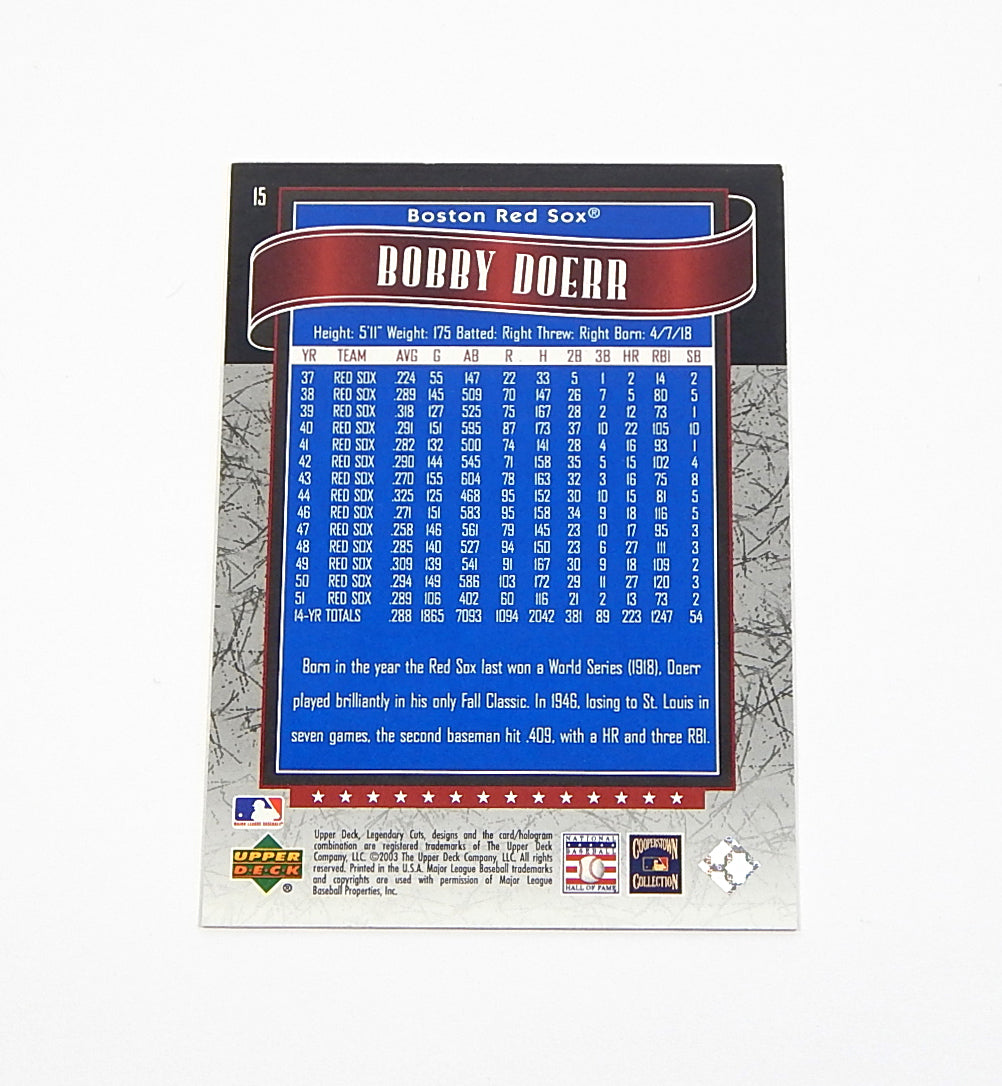 2003 SP Legendary Cuts Bobby Doerr Signed Card #15 On Card Auto Pic2