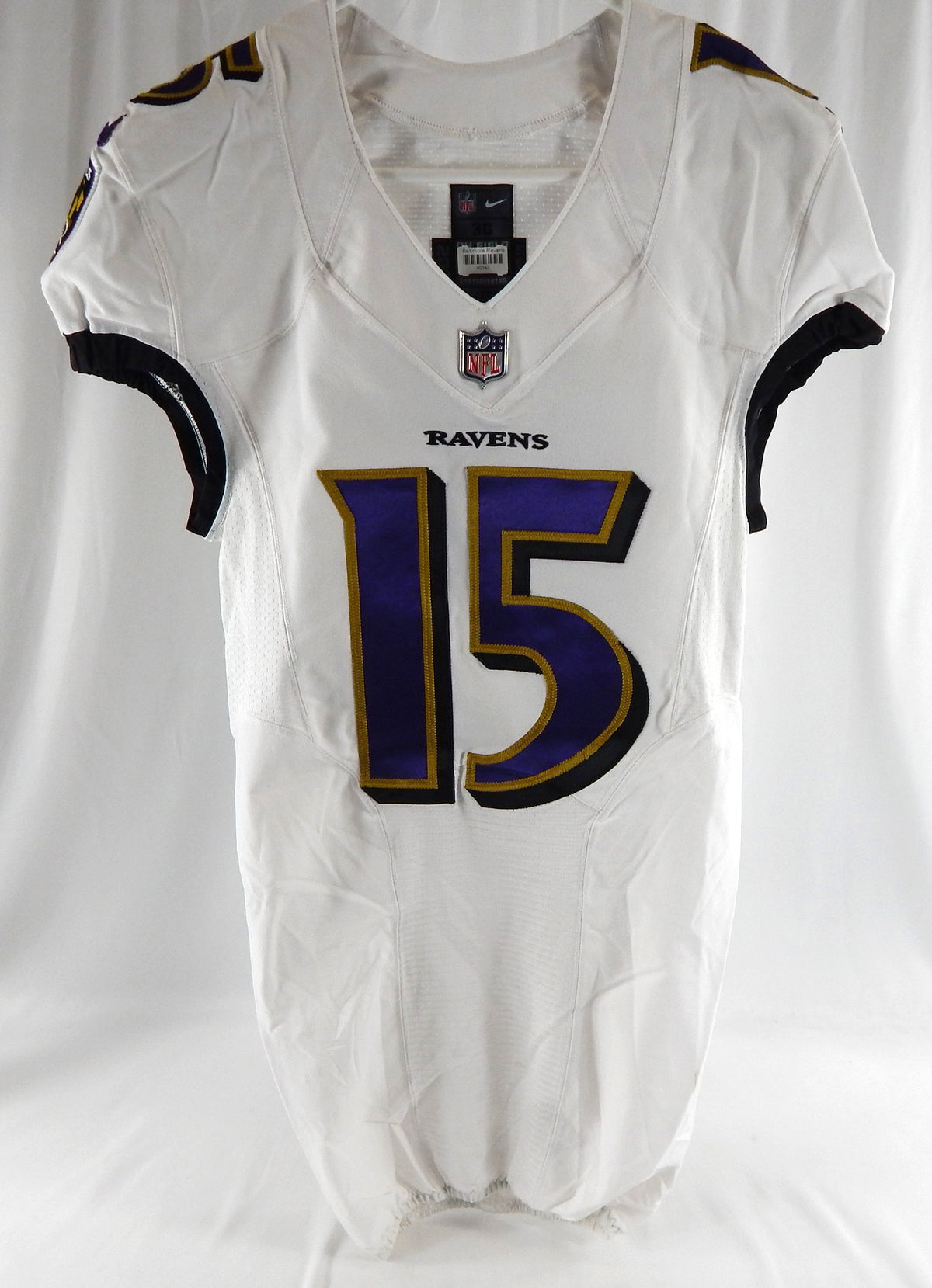 2020 Baltimore Ravens Marquise Brown #15 Game Issued White Jersey NR R 36 647