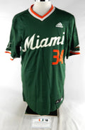 Miami Hurricanes #34 Game Used Green Jersey Name Plate Removed Baseball 46 857