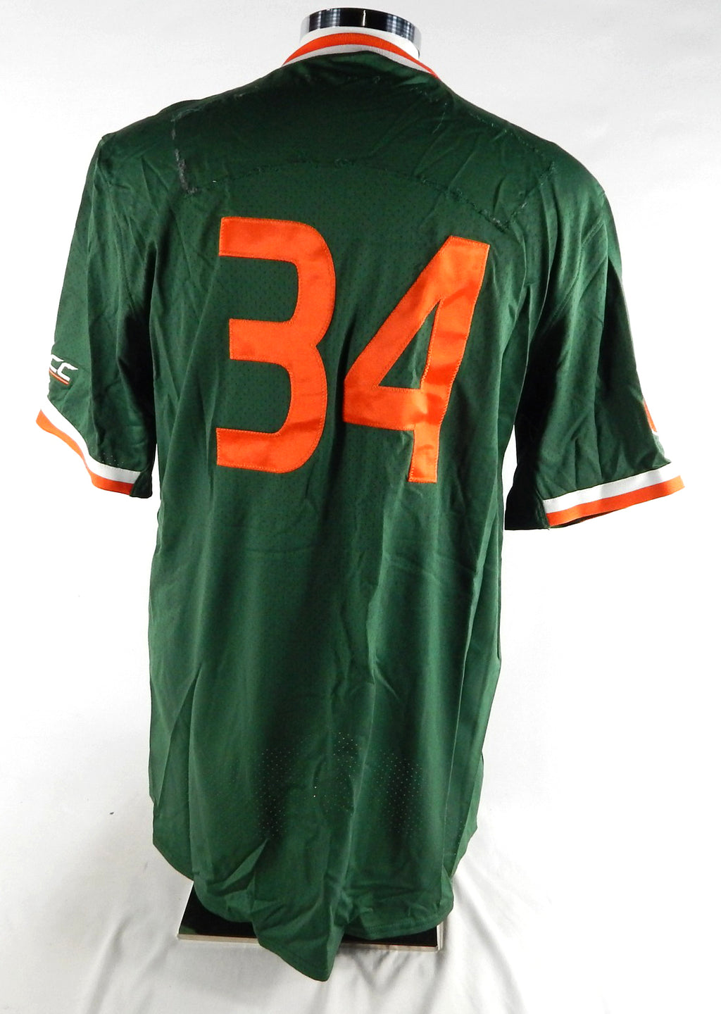 Miami Hurricanes #34 Game Used Green Jersey Name Plate Removed Baseball 46 857 Pic2