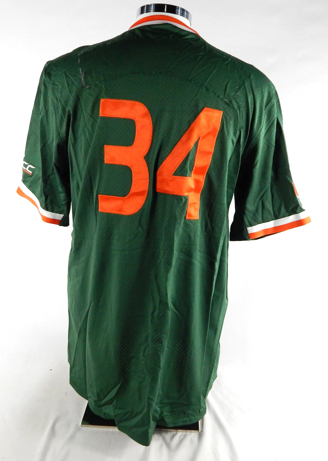 Miami Hurricanes #34 Game Used Green Jersey Name Plate Removed Baseball 46 857 Pic2