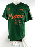 Miami Hurricanes #38 Game Used Green Jersey Name Plate Removed Baseball 44 858