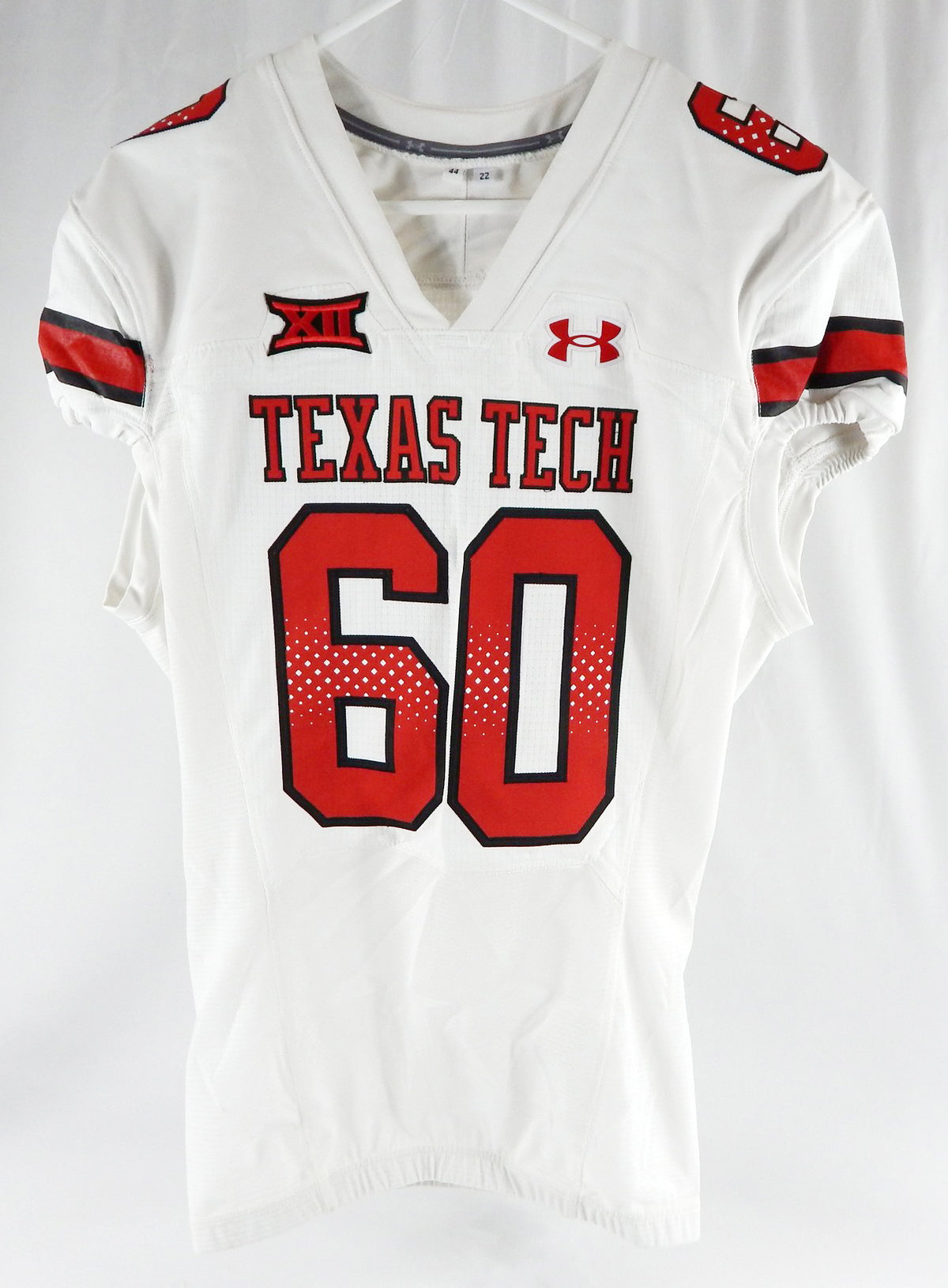 2022 Texas Tech Red Raiders #60 Game Used White Jersey Football NP Rem 44 060