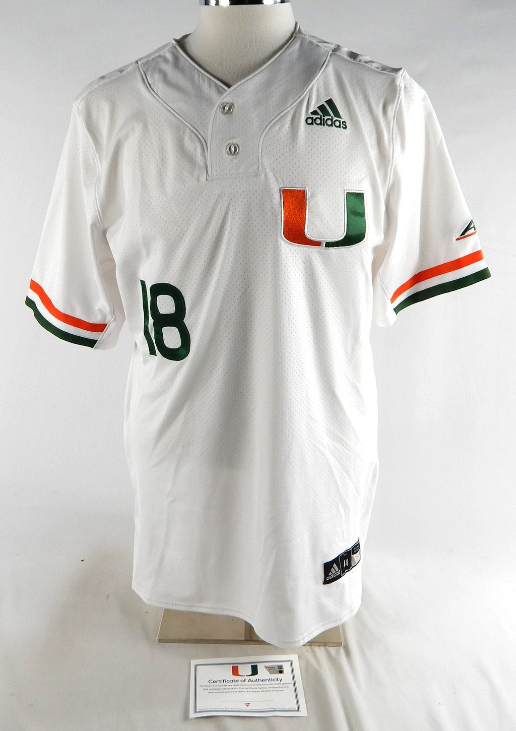 Miami Hurricanes #18 Game Used White Jersey NP Removed Baseball 44 860
