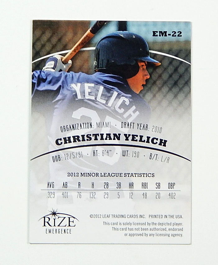 2012 Leaf Rize Emergence Christian Yelich RC #'d 18/25 Pic2