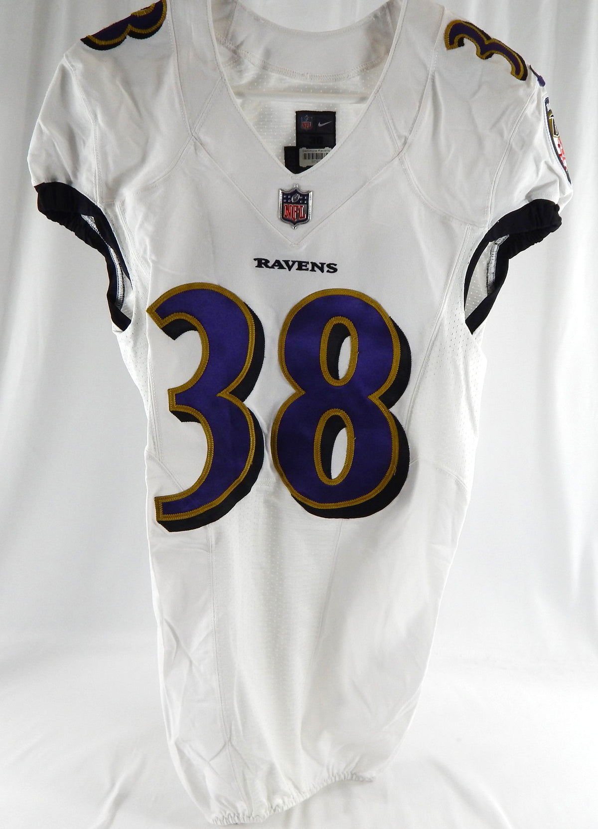 2020 Baltimore Ravens #38 Game Used White Jersey NR R 36 653