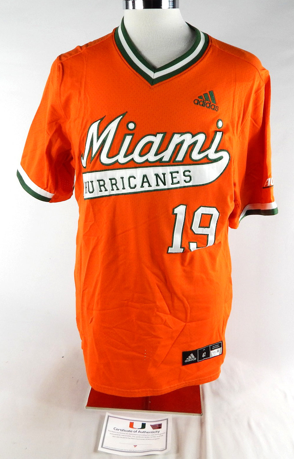 Miami Hurricanes #19 Game Used Orange Jersey NP Rem Baseball 42 865