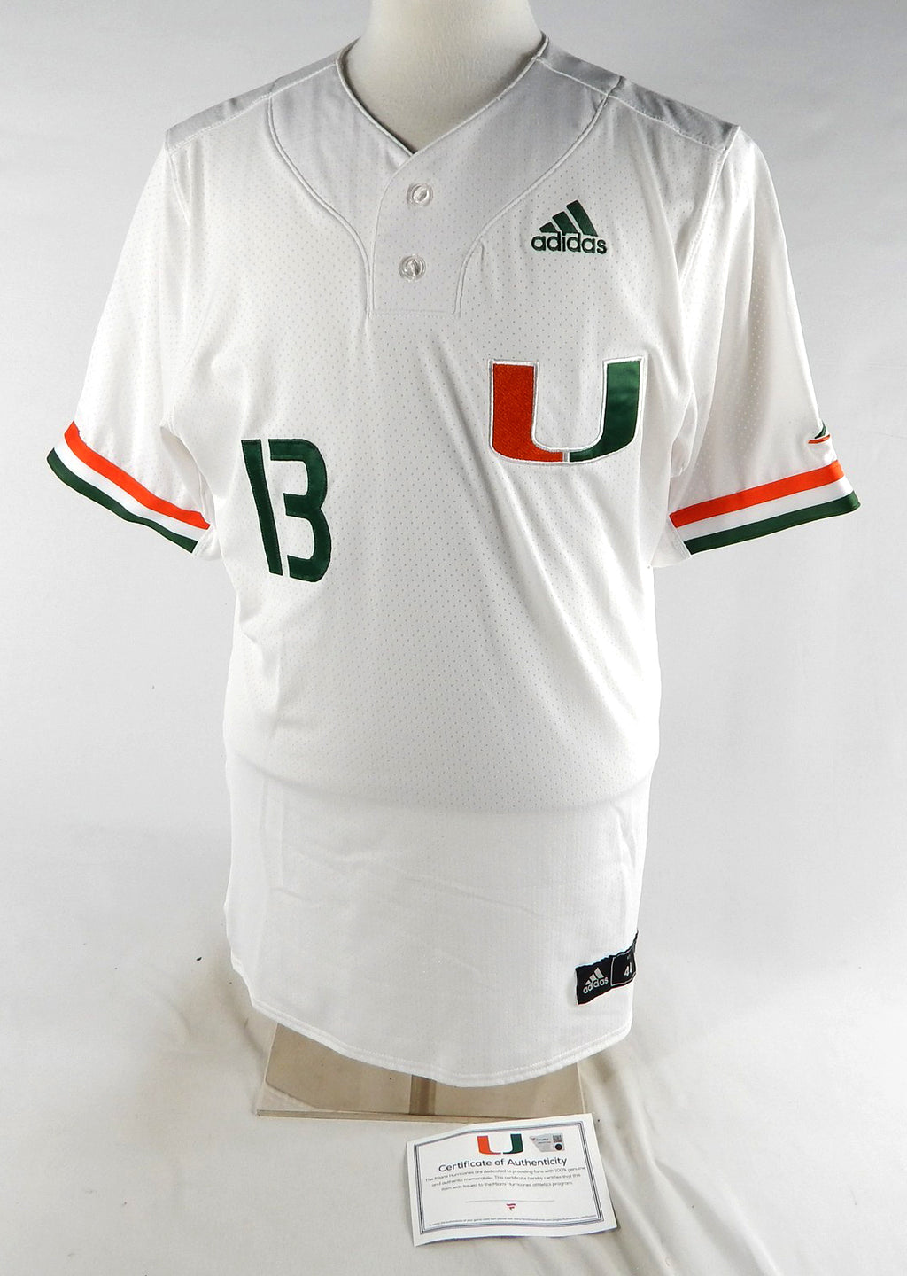 Miami Hurricanes #13 Game Used White Jersey Name Plate Removed Baseball 44 868