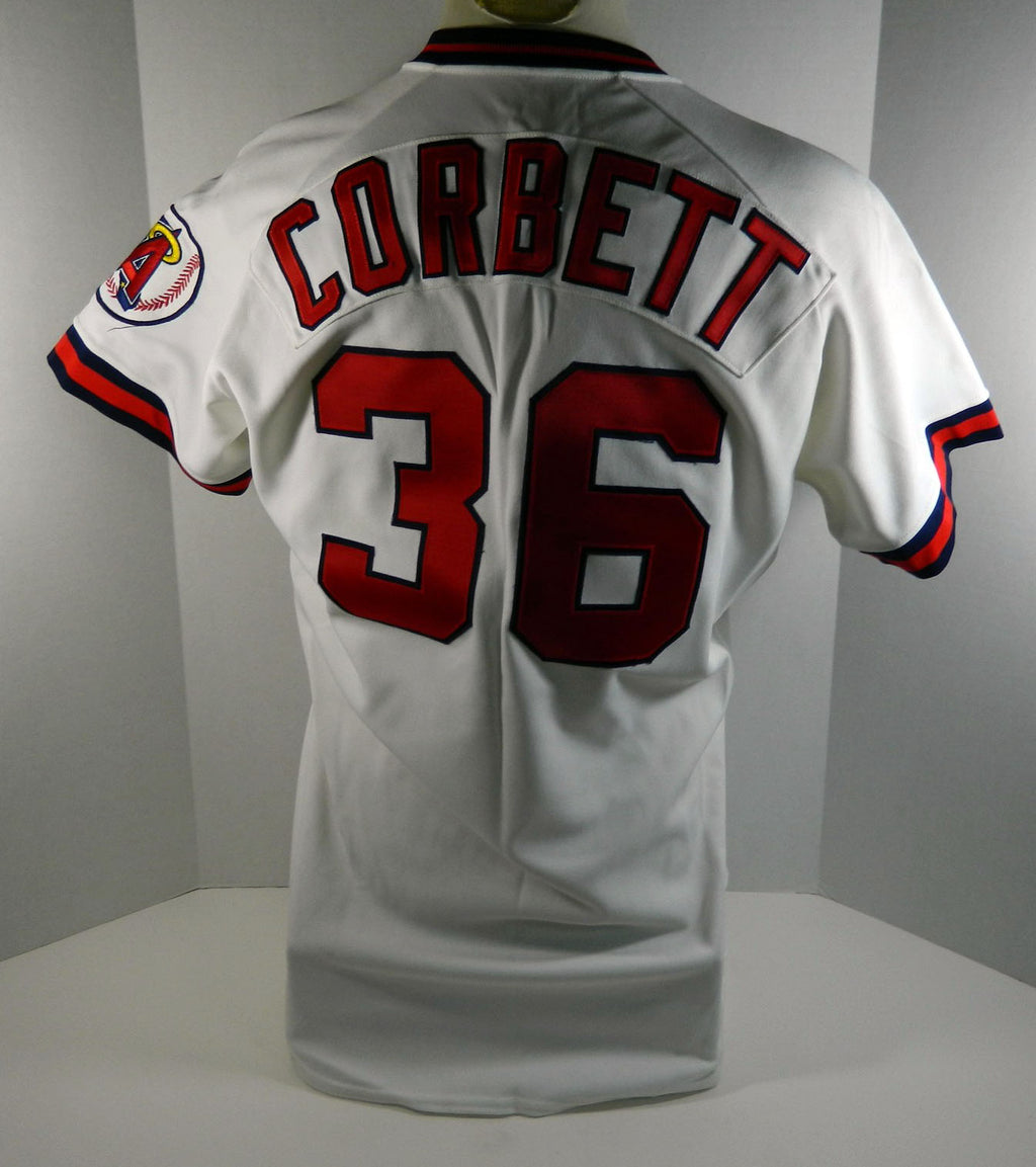 1989 California Angels Sherman Corbett #36 Game Issued White Jersey ASG Patch 38