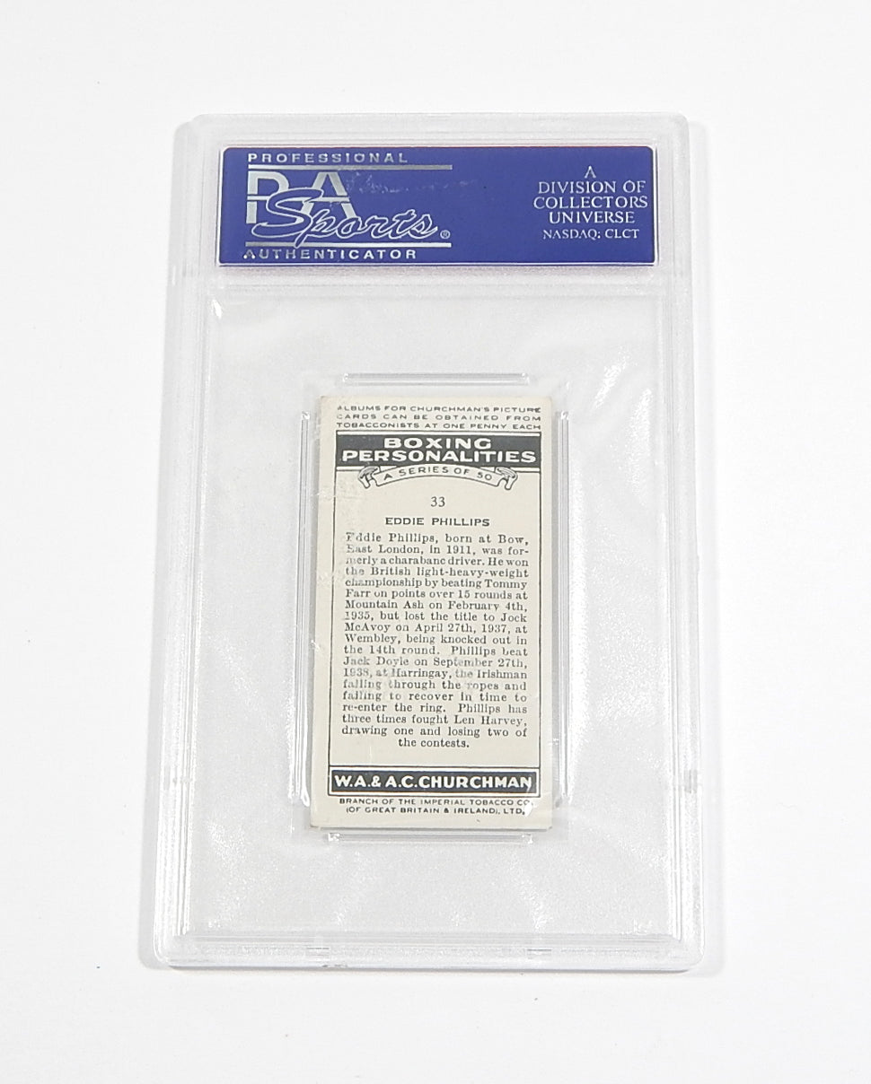 1938 WA & AC Churchman Boxing Personalities Eddie Phillips #33 PSA 7 Pic2