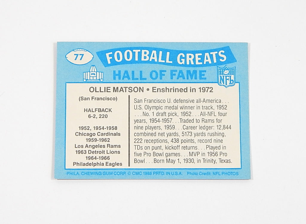 1988 Swell Football Greats Ollie Matson #77 Signed On Card Auto Pic2