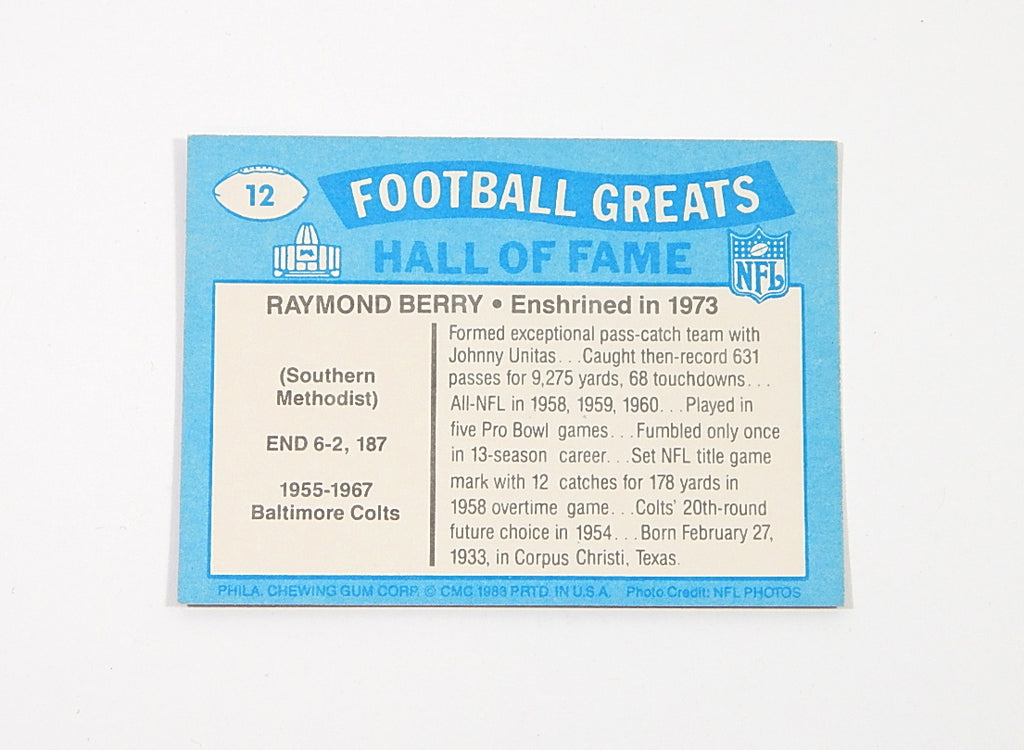 1988 Swell Football Greats Raymond Berry #12 Signed On Card Auto Pic2