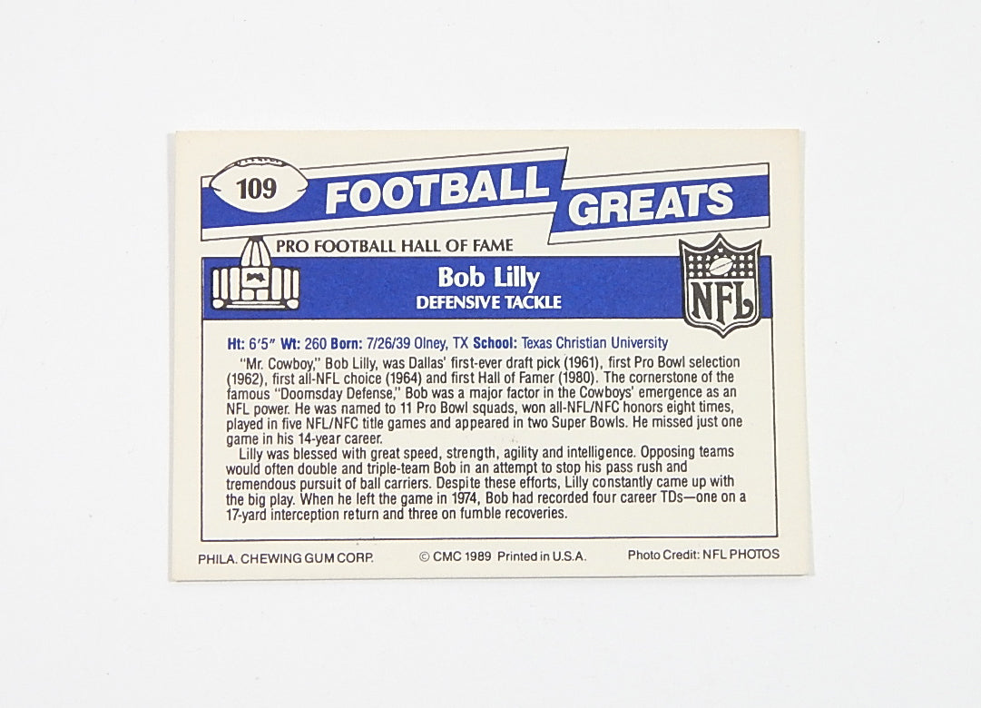 1989 Swell Football Greats Bob Lilly #109 Signed On Card Auto Pic2