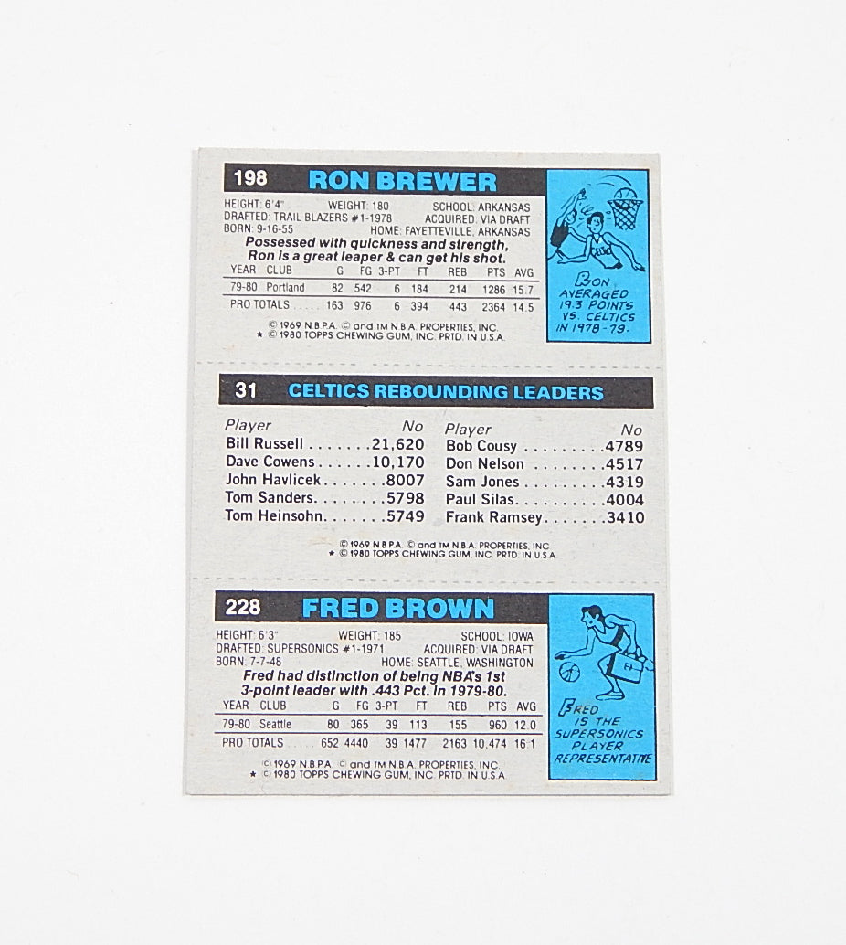 1980-81 Topps Larry Bird Rebound Leader RC #31 / Fred Brown / Ron Brewer Nm/Mt Pic2