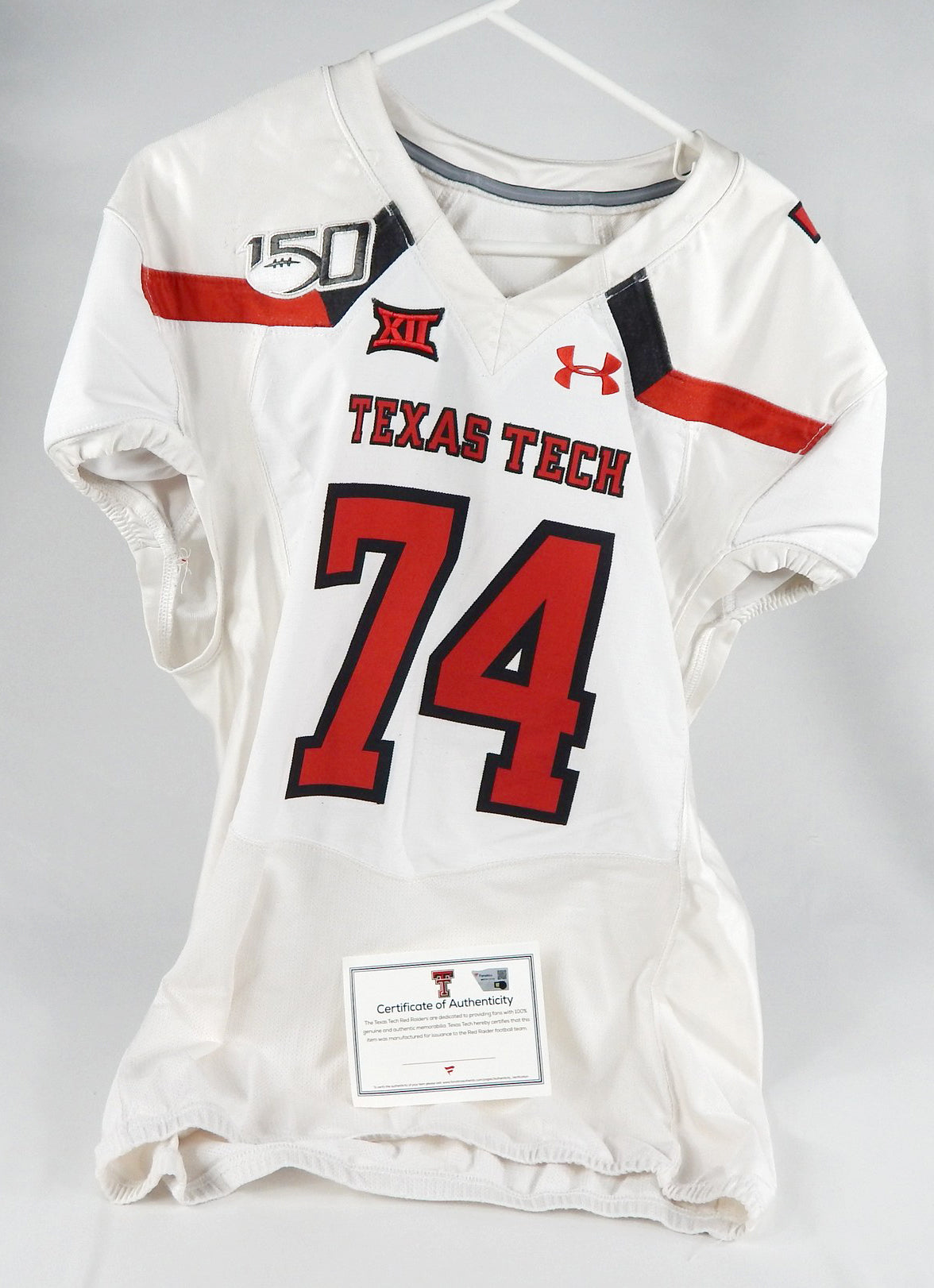2018 Texas Tech Red Raiders #74 Game Issued Pos Used White Jersey 150P NP R 50 8