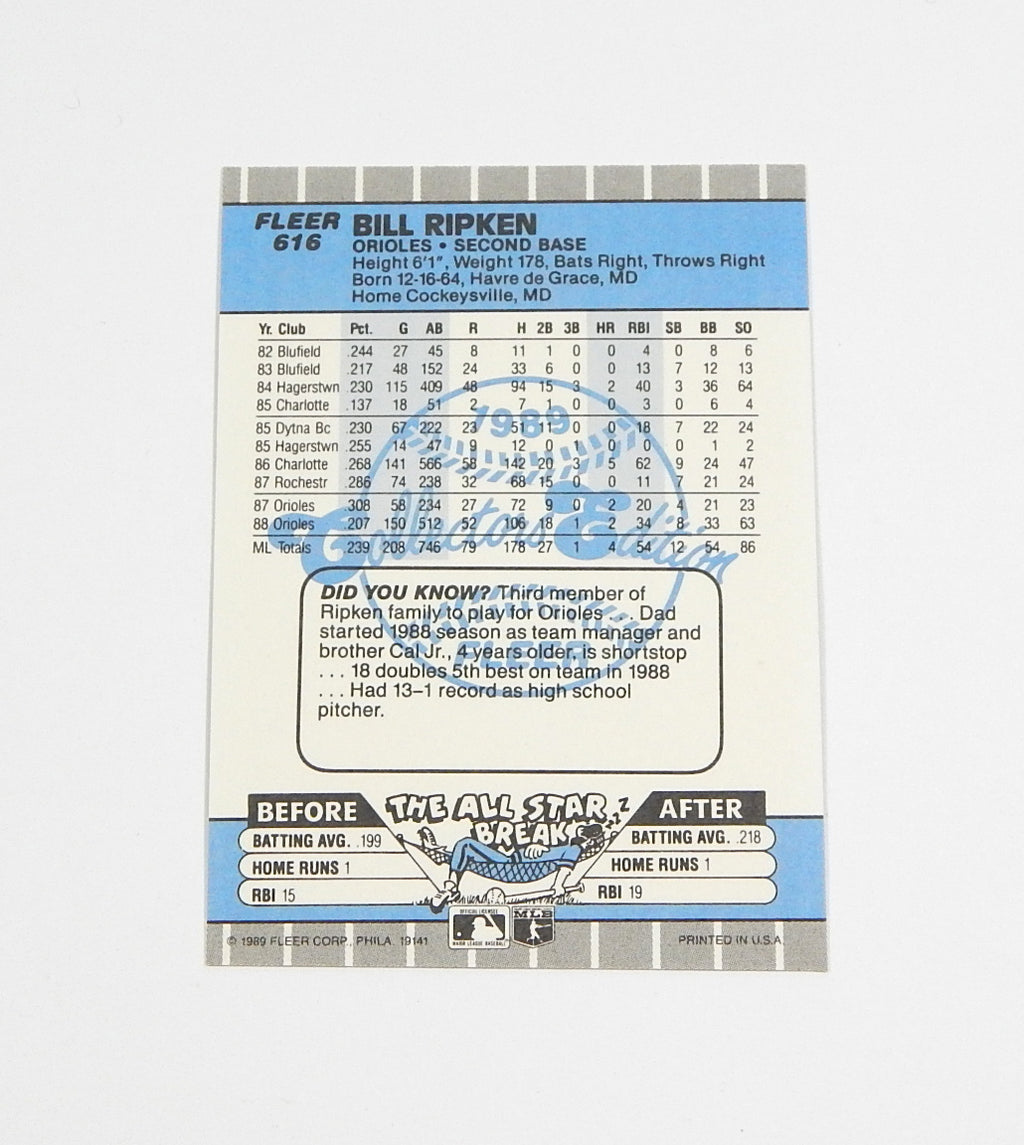 1989 Fleer Glossy Bill Ripken #616 Black Box Version Nm/Mt Pic2