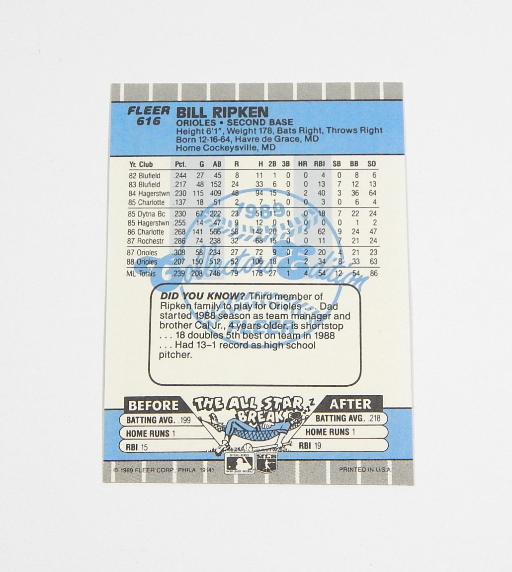 1989 Fleer Glossy Bill Ripken #616 Black Box Version Nm/Mt Pic2