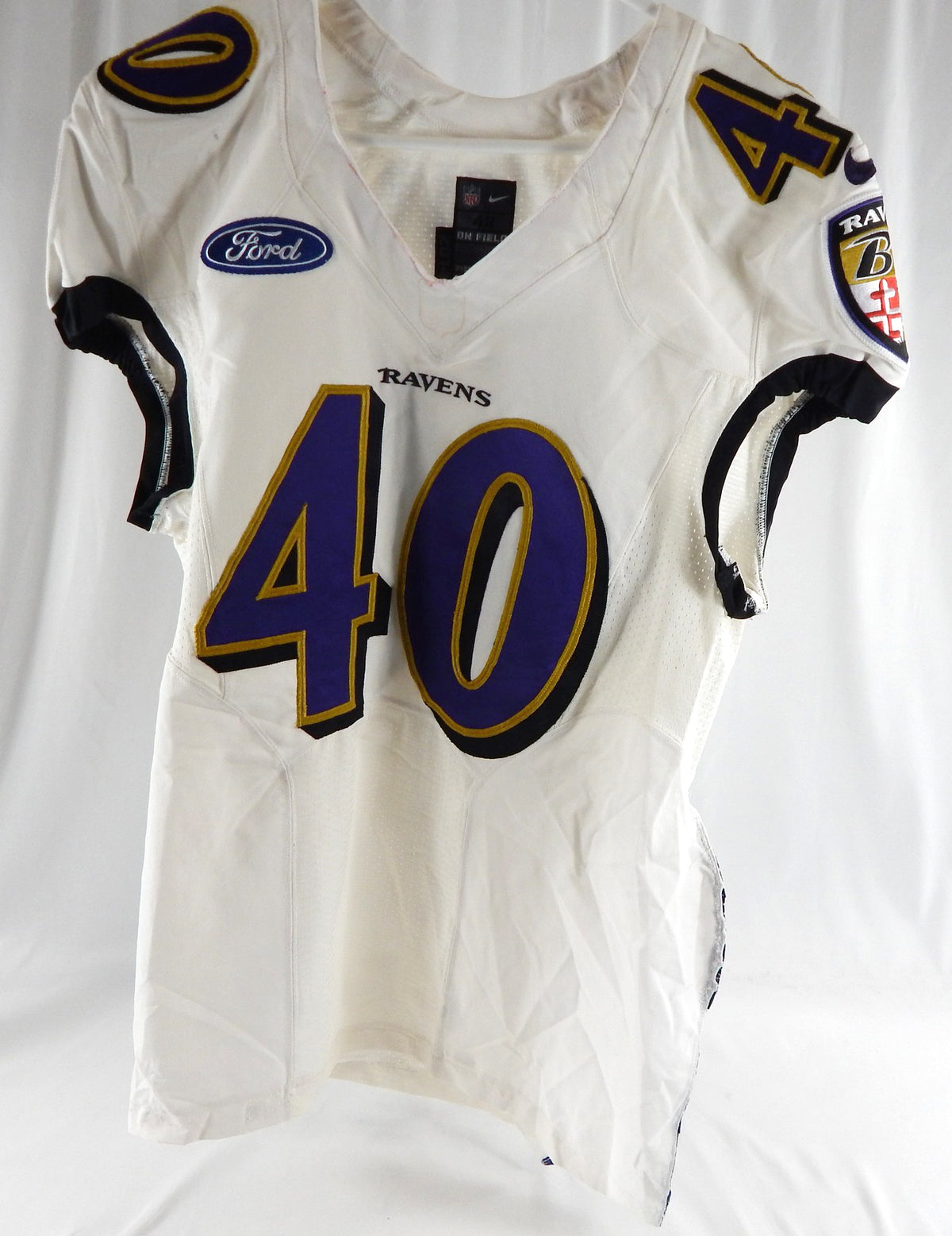 2014 Baltimore Ravens #40 Game Used White Practice Jersey Ford Patch NR R 42 674
