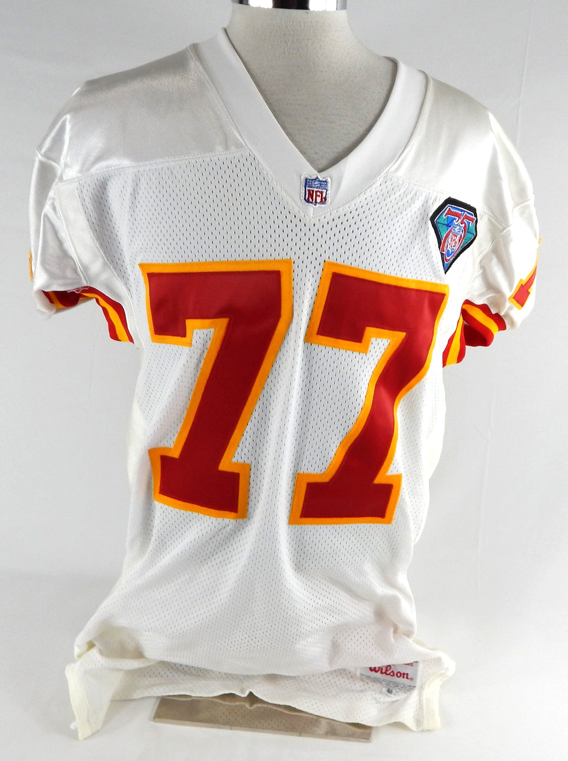 1994 Kansas City Chiefs #77 Game Issued White Jersey 75th Anniversary Patch 48 6