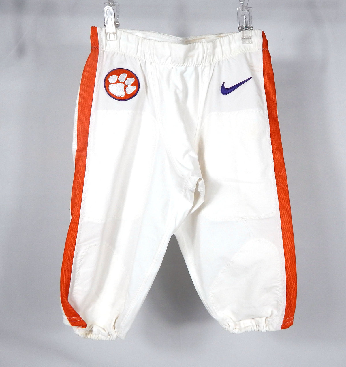 2016-18 Clemson Tigers Game Issued Pos Used White Pants Purple Nike 32 032S