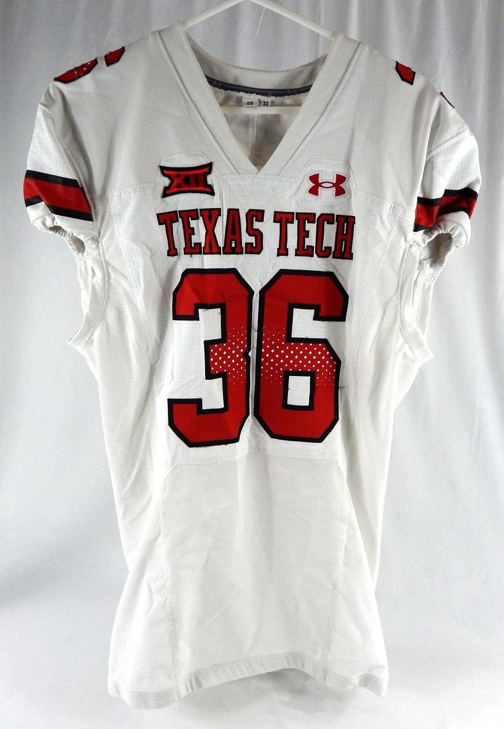 2022 Texas Tech Red Raiders #36 Game Used White Jersey Football NP Rem 46 087