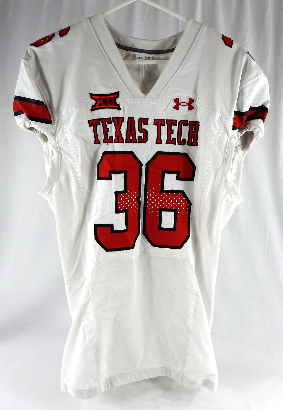 2022 Texas Tech Red Raiders #36 Game Used White Jersey Football NP Rem 46 087