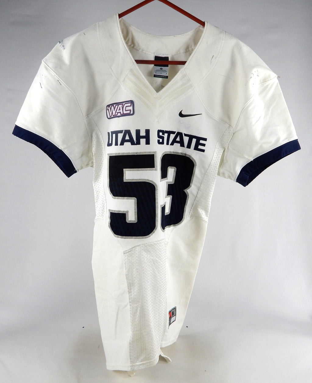 2012 Utah State Aggies #53 Game Used White Jersey NP Rem M 074