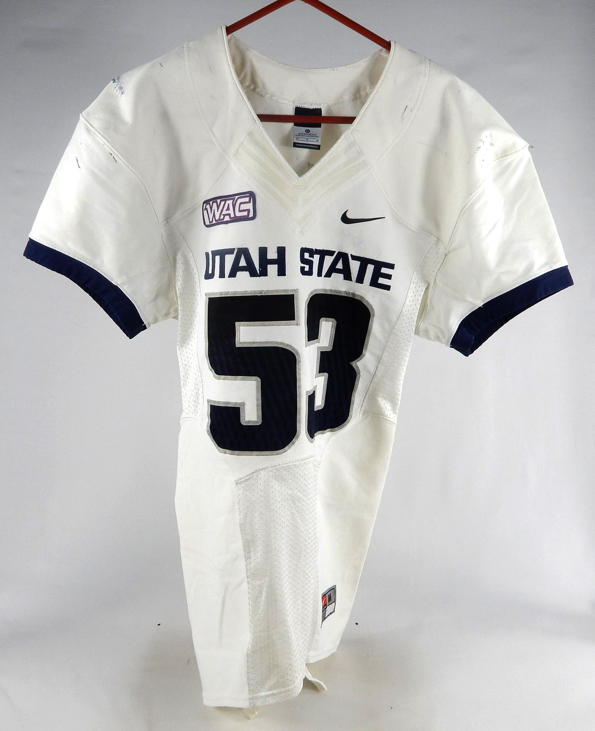 2012 Utah State Aggies #53 Game Used White Jersey NP Rem M 074