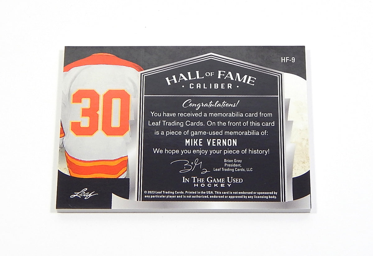 2022-23 Leaf ITG Hall of Fame Caliber Silver Sparkle Mike Vernon GU Jersey 20/20 Pic2