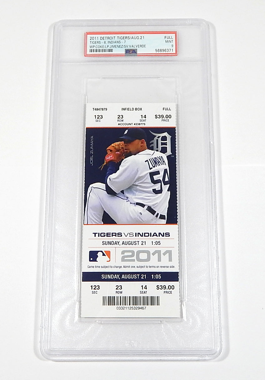 2011 Detroit Tigers vs Cleveland Indians 8/21/11 Full Ticket PSA 9