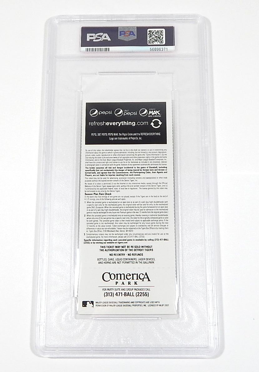 2011 Detroit Tigers vs Cleveland Indians 8/21/11 Full Ticket PSA 9 Pic2