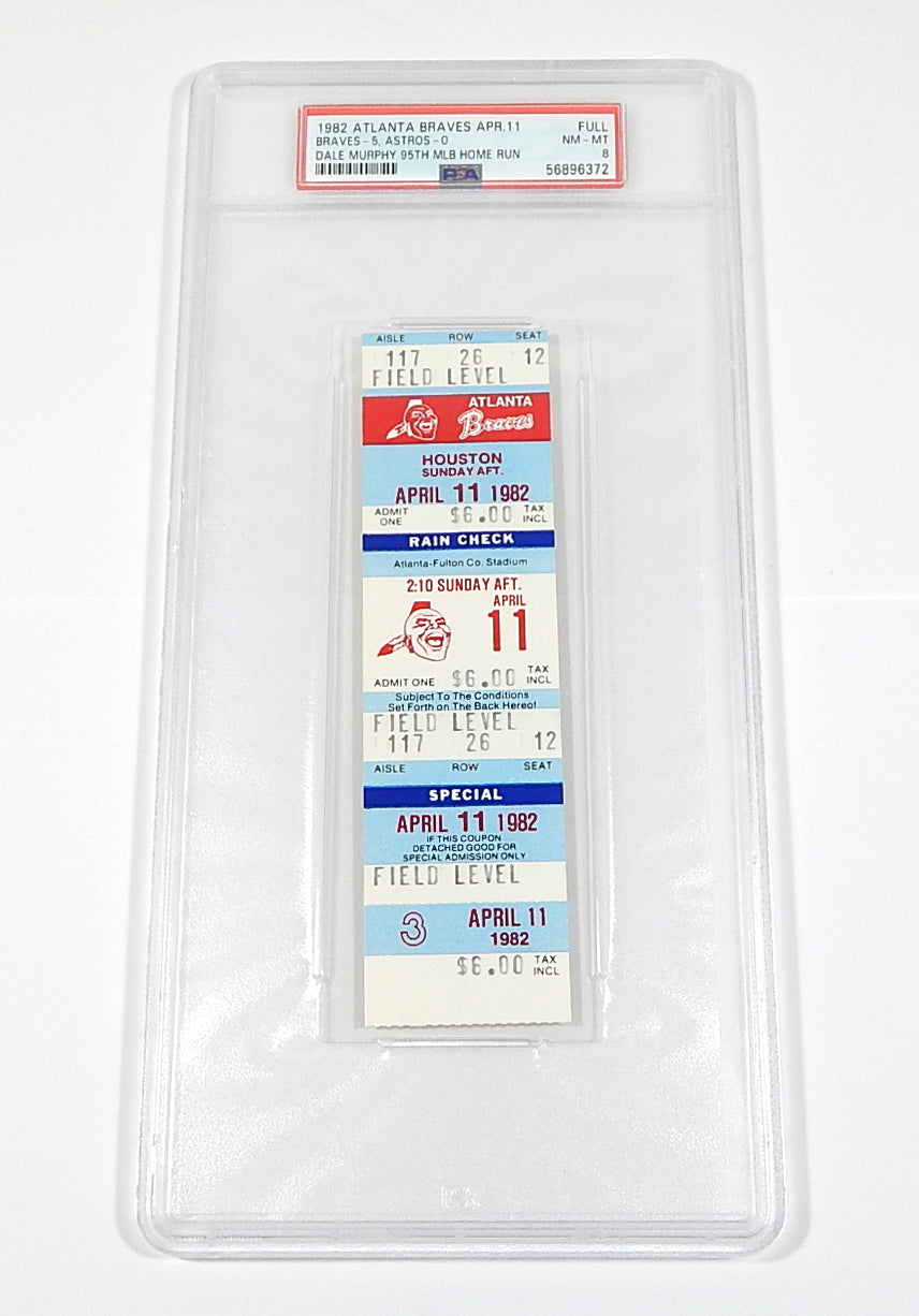 1982 Atlanta Braves vs Houston Astros 4/11/82 Full Ticket PSA 8