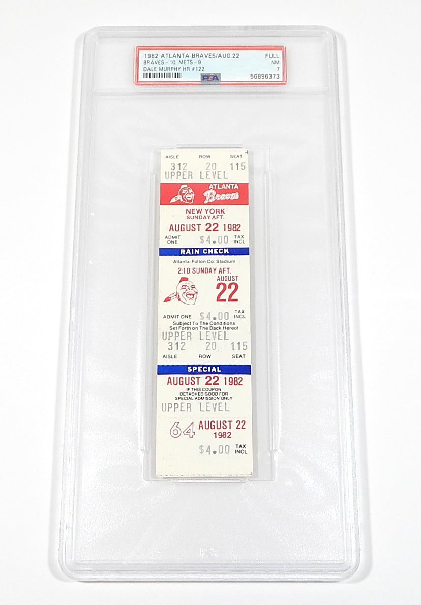 1982 Atlanta Braves vs New York Mets 8/22/82 Full Ticket PSA 7