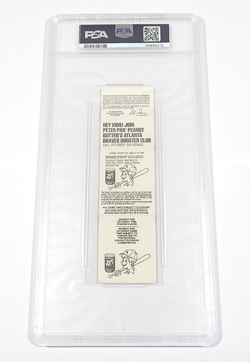 1982 Atlanta Braves vs New York Mets 8/22/82 Full Ticket PSA 7 Pic2