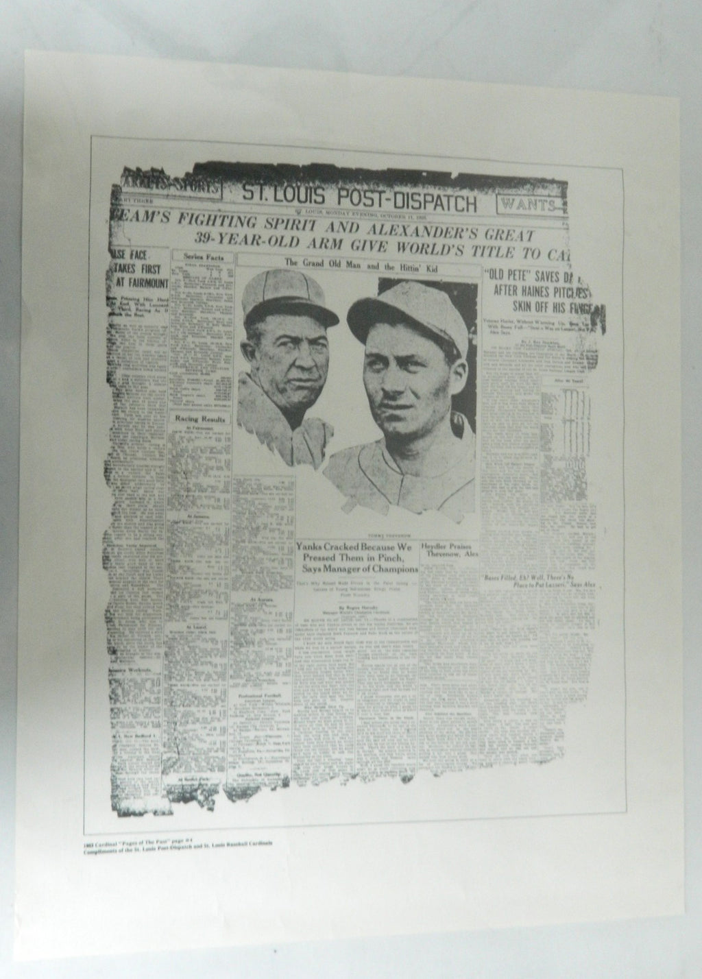 October 11,1926 St. Louis Post-Dispatch World Series Cardinals Reprint Poster