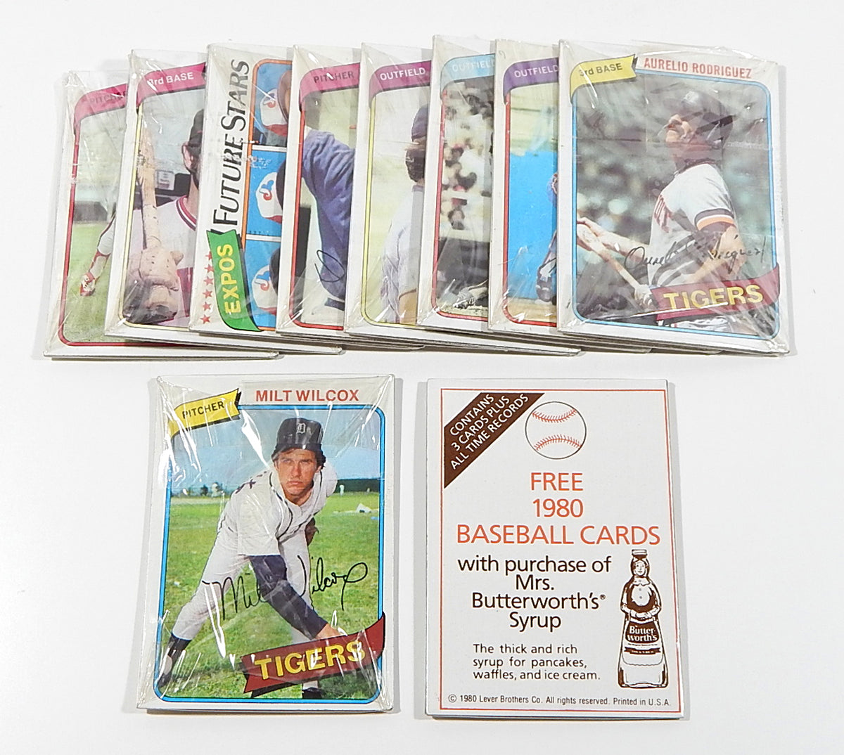 Lot of (10) 1980 Topps Mrs. Buttersworth Baseball Unopened Cello Packs