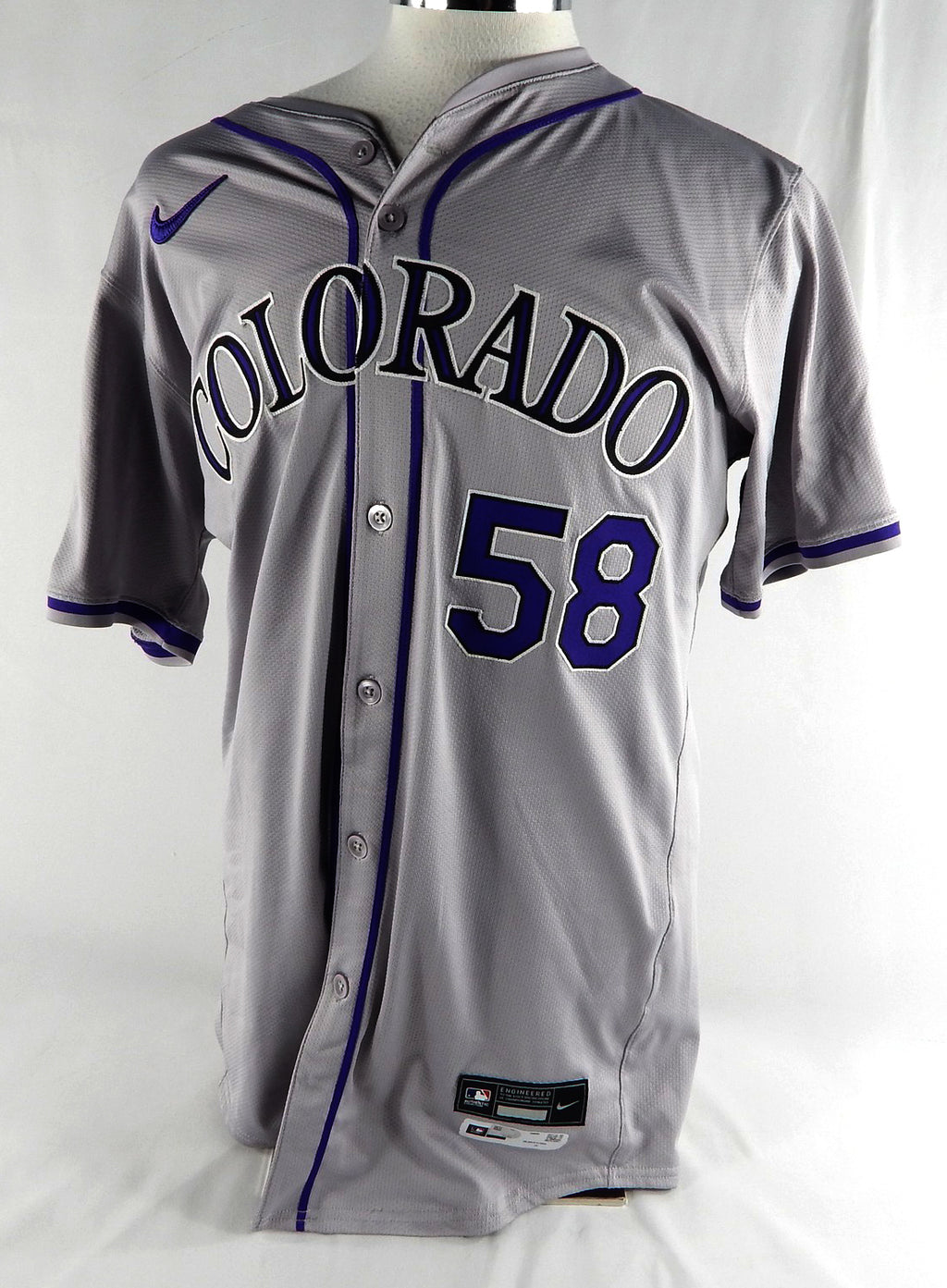 2024 Colorado Rockies Lucas Gilbreath #58 Game Issued Pos Used Grey Jersey 44 01