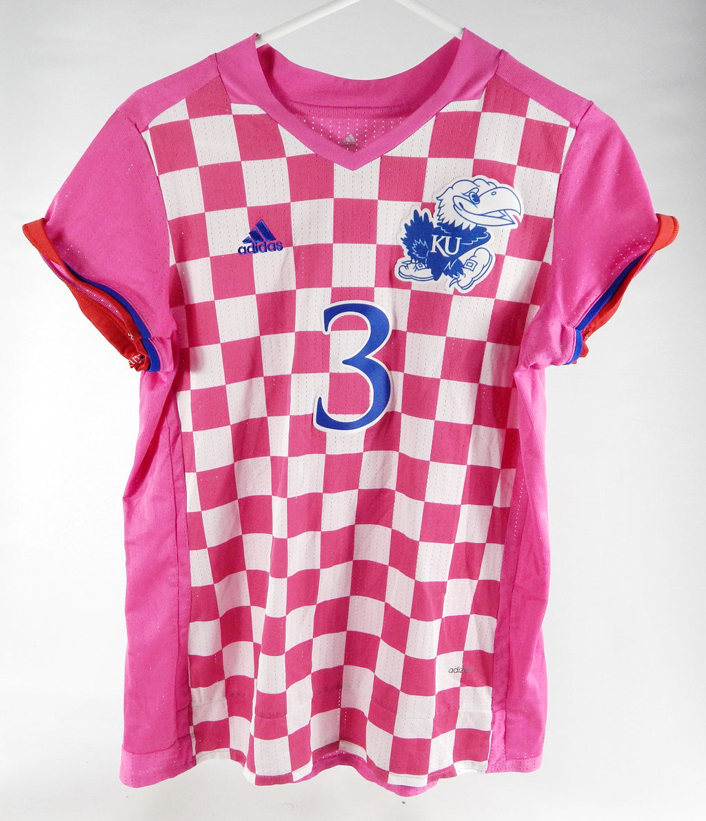 Womens Kansas Jayhawks #3 Game Used Pink Jersey SoccerBreast Cancer S 912