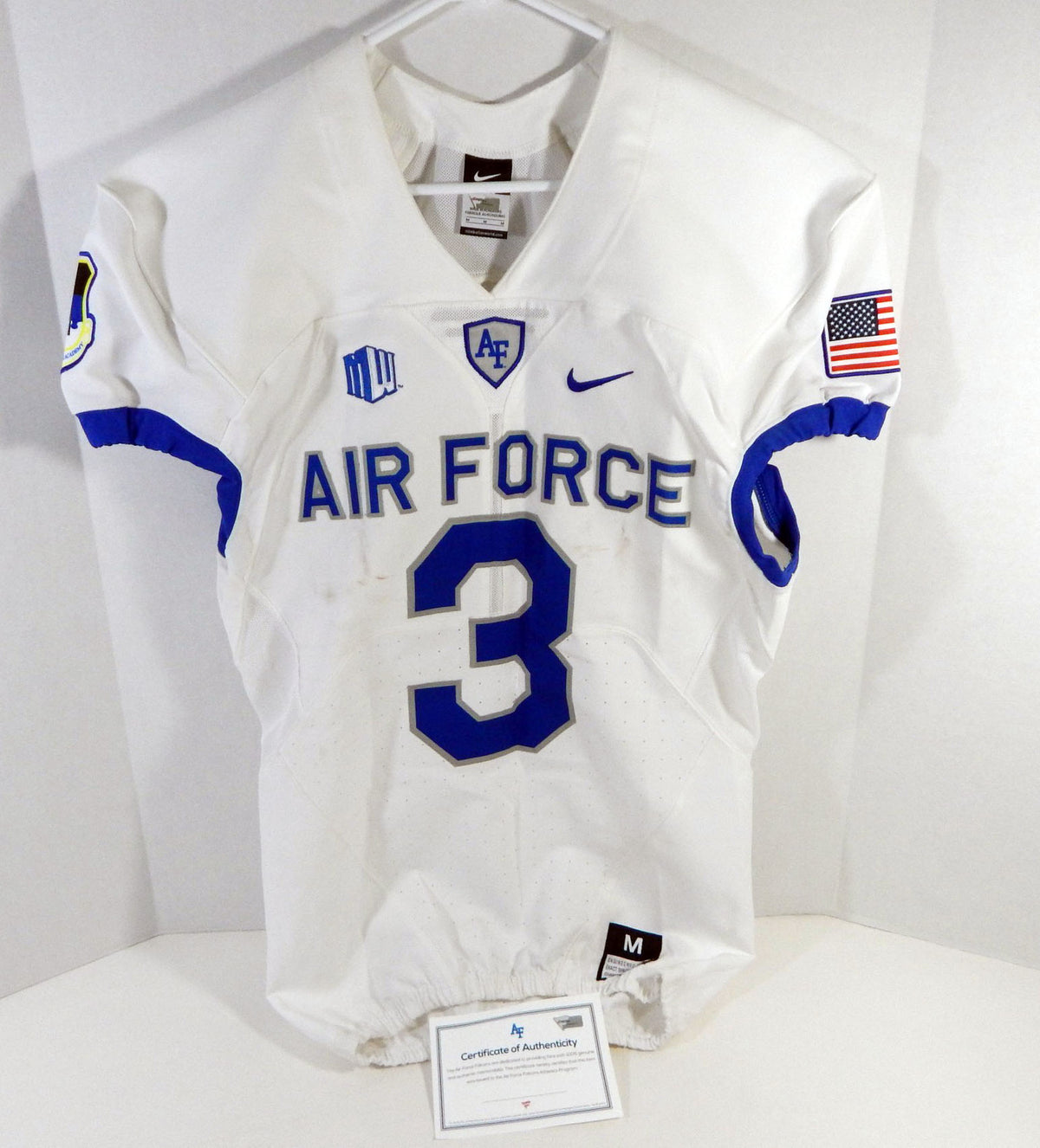 2015-18 Air Force Falcons #3 Game Used White Jersey Name Plate Removed M 339