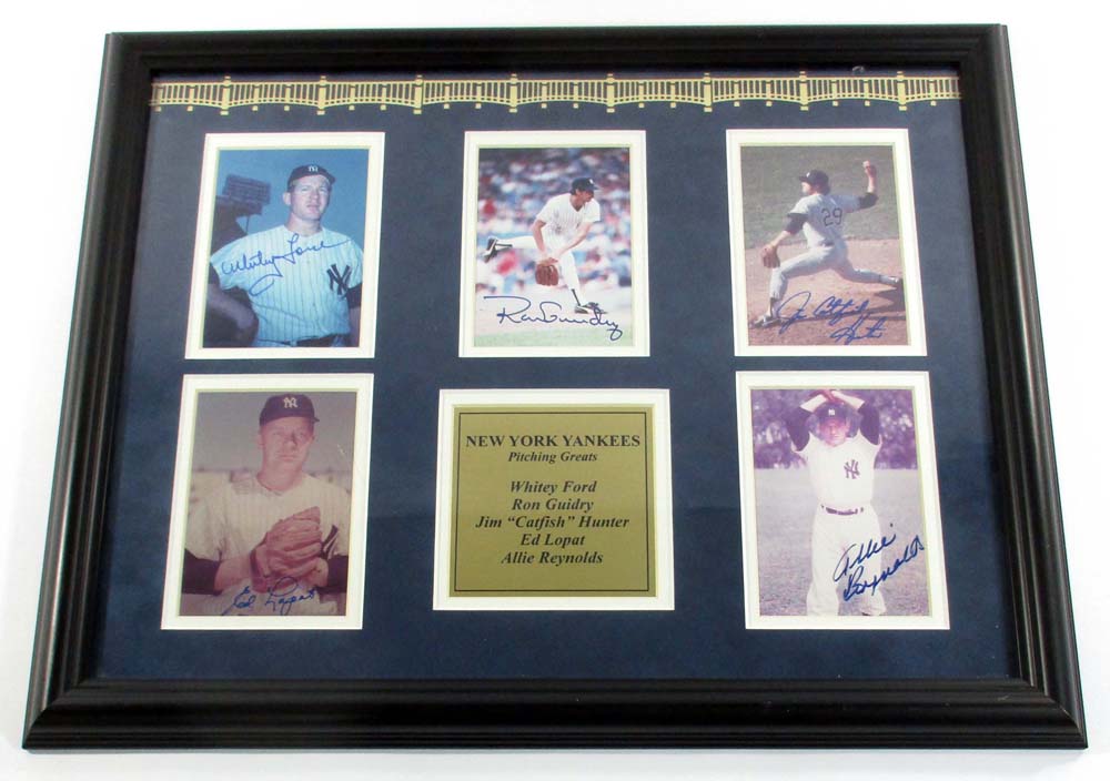 Ford / Hunter / Guidry / Lopat / Reynolds Signed Framed Photo Display 5 Autos