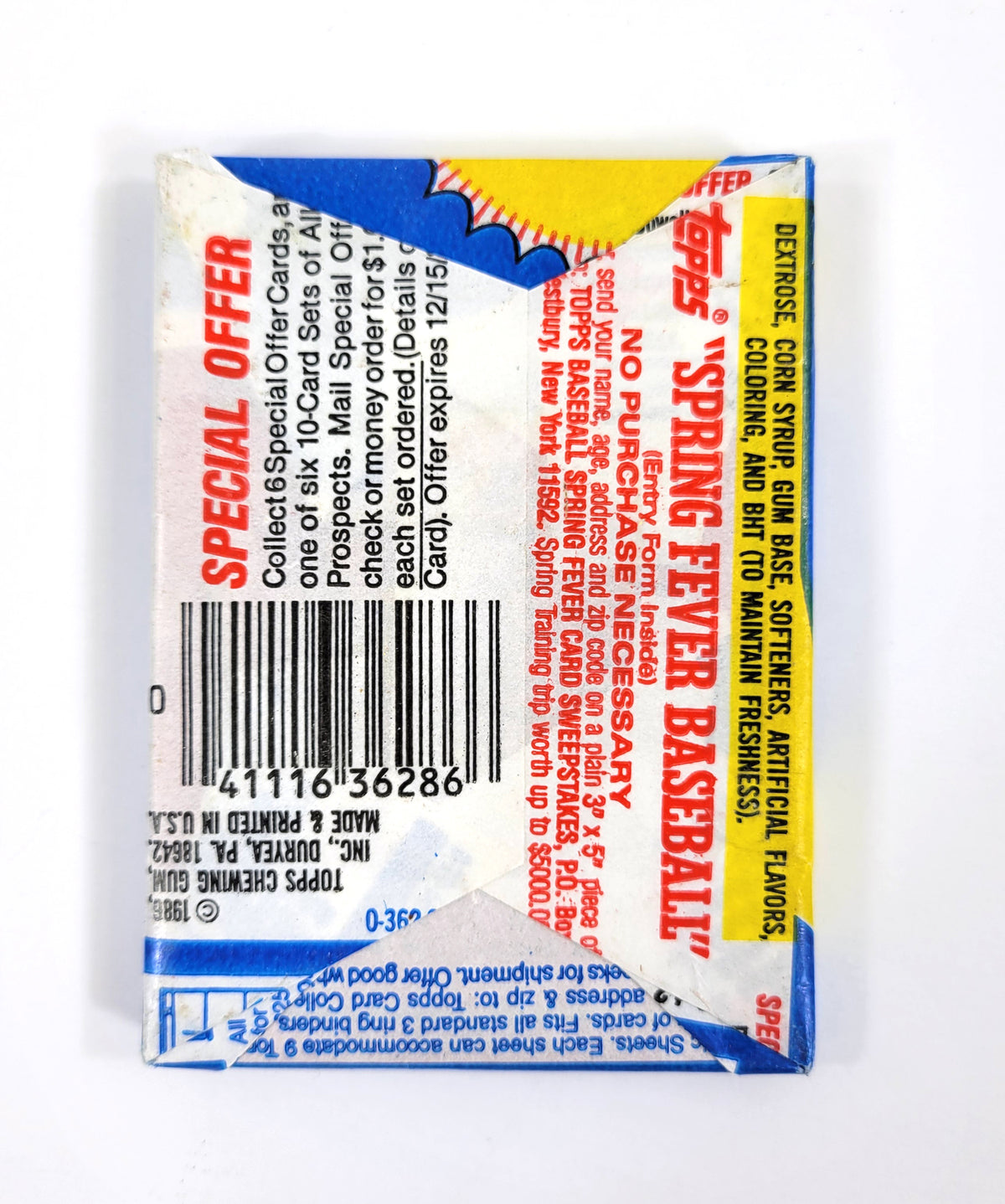 1986 Topps Baseball Wax Pack (15 Cards) Sealed - Blue Pic2