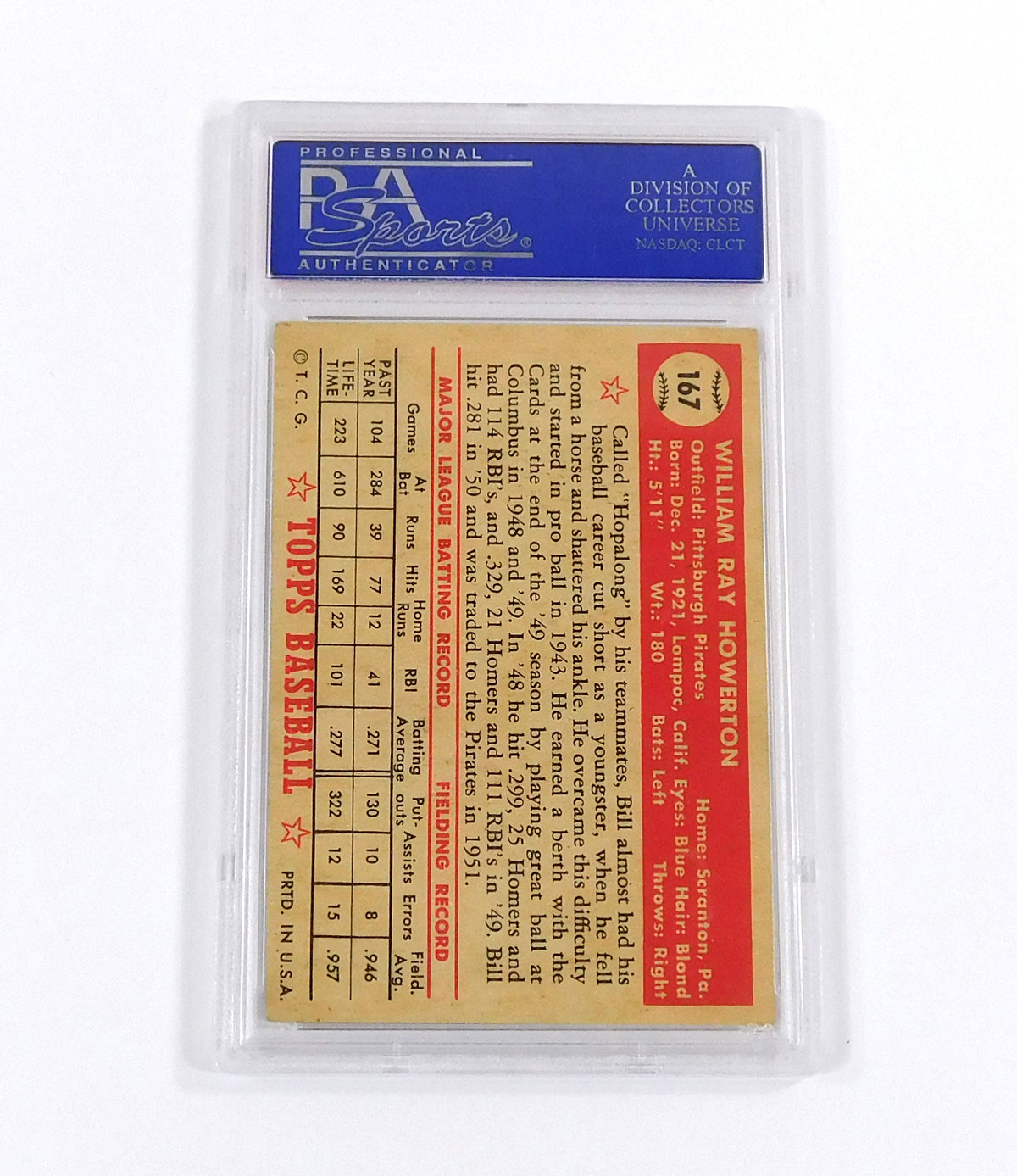 1952 Topps Baseball Bill Howerton #167 Pirates PSA 5 DF037640 Pic2