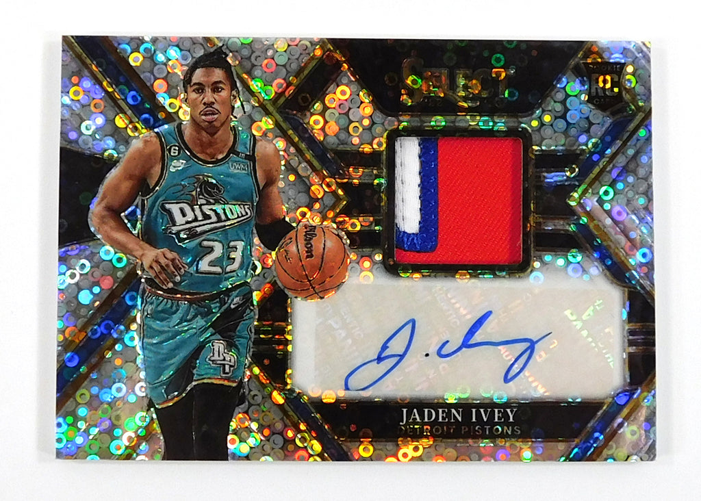 2022-23 Panini Select Jaden Ivey RC Jersey Auto Disco Cracked Ice Prizm Parallel